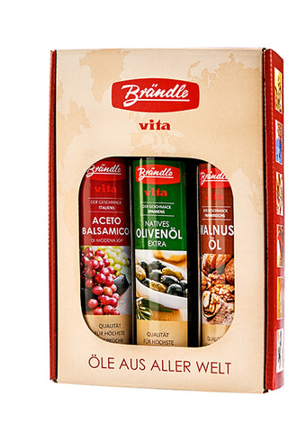 Balsamic vinegar, olive oil, walnut oil from Brändle